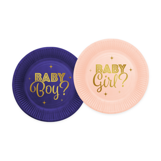 Papieren bordjes met Gender Reveal-opdruk, verpakking van 8 stuks
