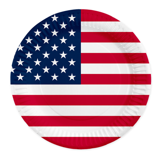 Papieren bordjes met de vlag van USA, verpakking van 8 stuks