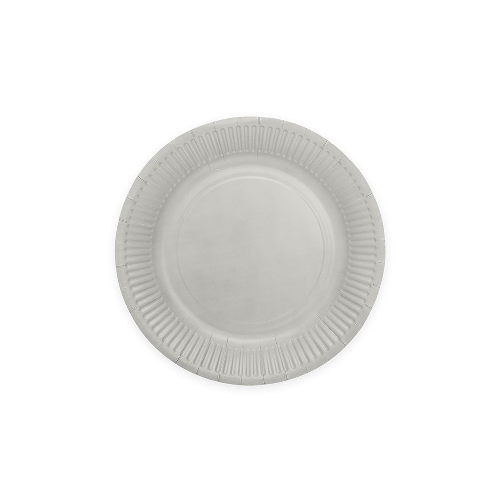 Zilveren papieren gebaksbordjes van 18 cm, verpakking van 8 stuks