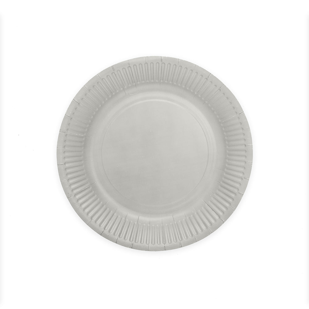 Zilveren papieren feestbordjes van 23 cm, verpakking van 8 stuks