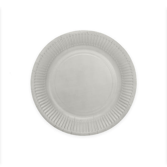 Zilveren papieren feestbordjes van 23 cm, verpakking van 8 stuks
