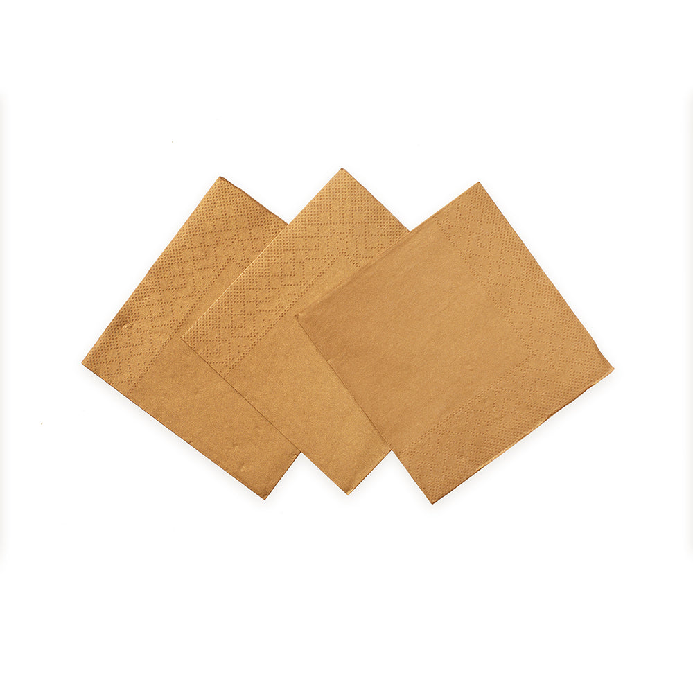 Roségouden papieren cocktailservetten 24x24 cm, pak van 20 stuks