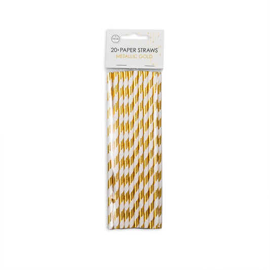 Gouden papieren rietjes van 197 mm, verpakking van 20 stuks