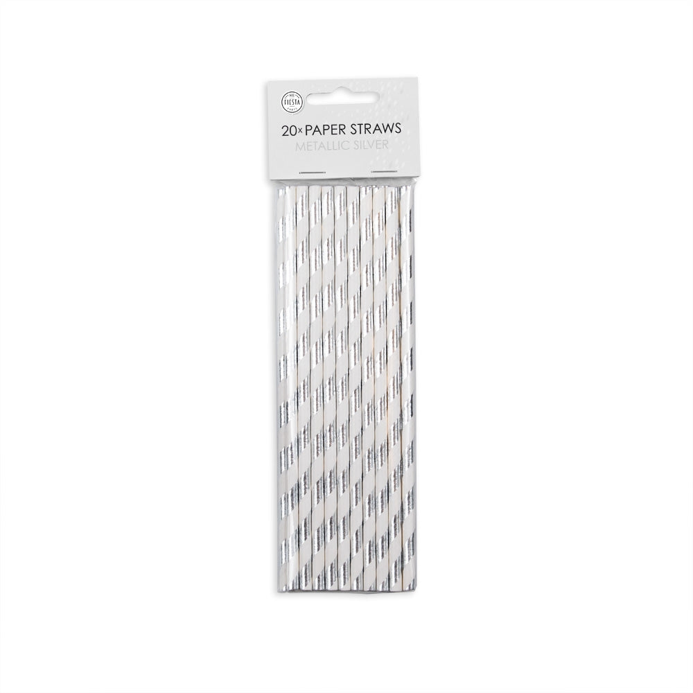 Zilveren papieren rietjes van 197 mm, verpakking van 20 stuks