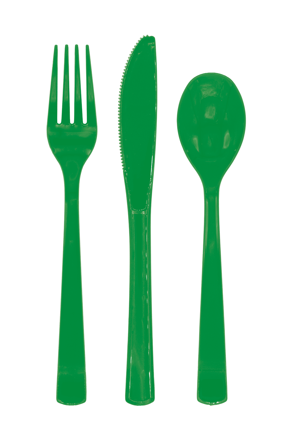Plastic bestek in donkergroen: vork, mes en lepel uit een set van 18 delen