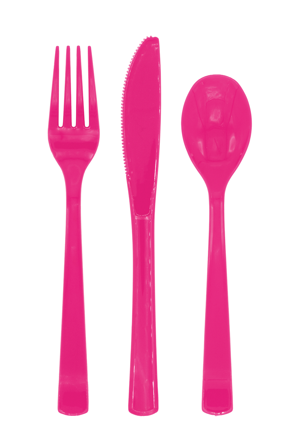 Plastic bestek in hot pink: vork, mes en lepel uit een set van 18 delen