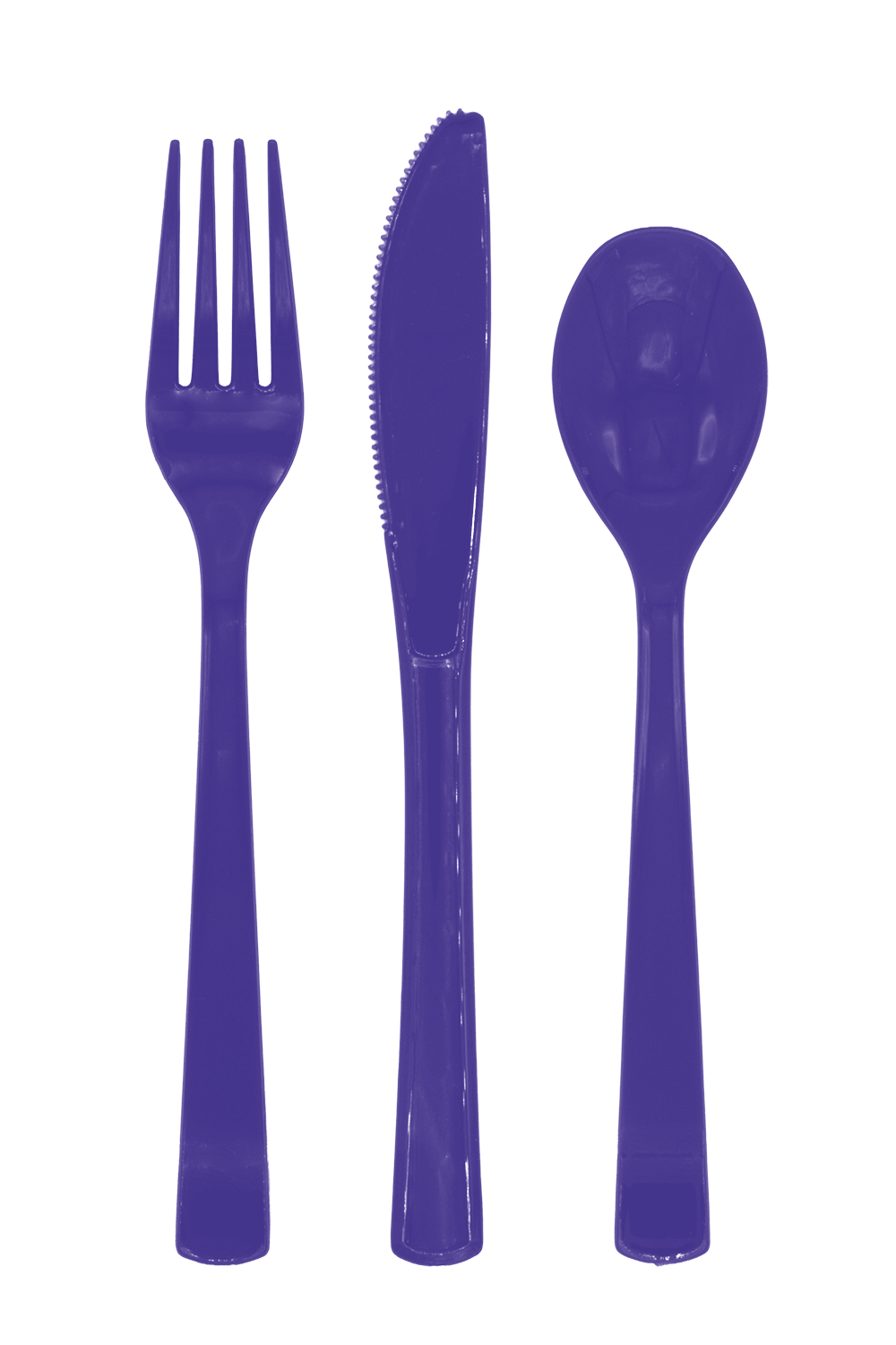 Plastic bestek in paars: vork, mes en lepel uit een set van 18 delen