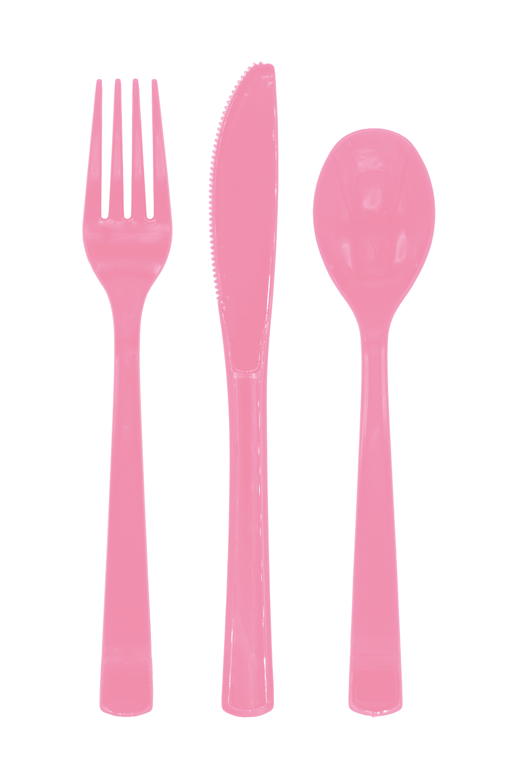 Plastic bestek in roze: vork, mes en lepel uit een set van 18 delen