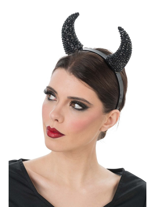 Diadeem duivelshoorns strass zwart - foto 2