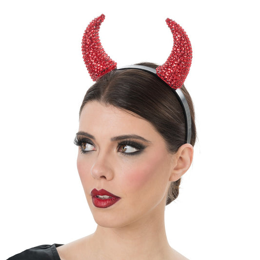 Diadeem duivelshoorns strass rood