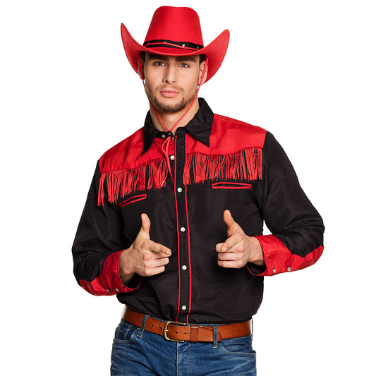 Geruit western-overhemd in zwart met rood