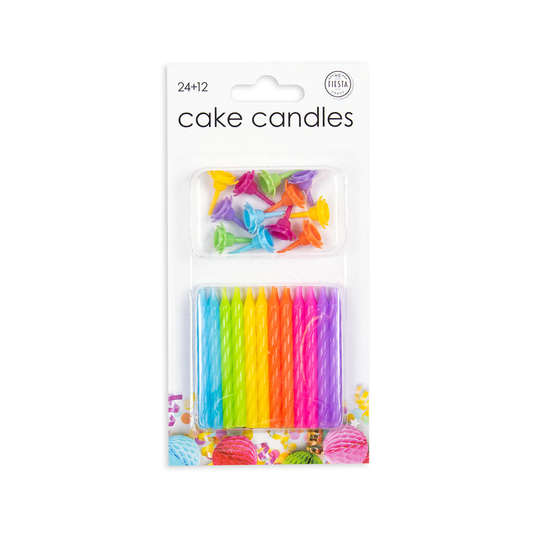 Gekleurde taartkaarsjes multicolor met houders, set van 24