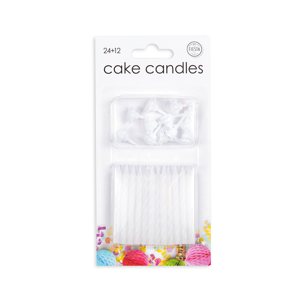 Witte taartkaarsjes met houders, set van 24