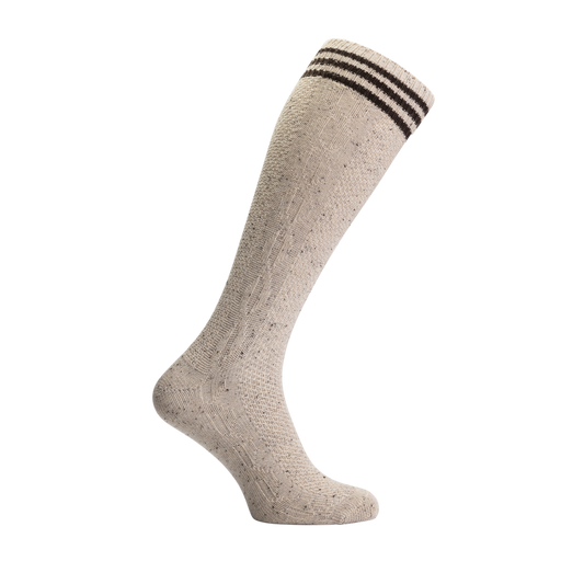 Beige gemêleerde trachten kniekousen met bruine ringen
