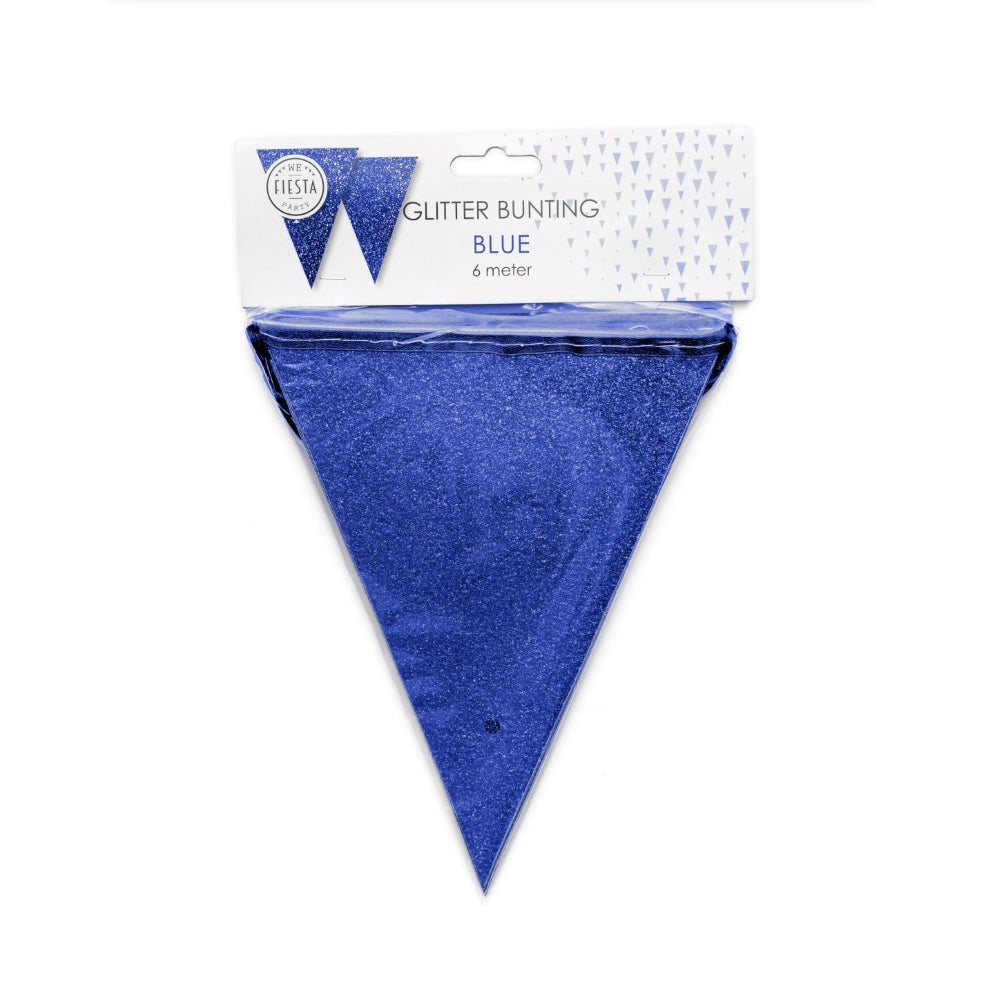 Vlaggenlijn Blauw Glitter 6 meter (kleine vlaggen) - foto 2