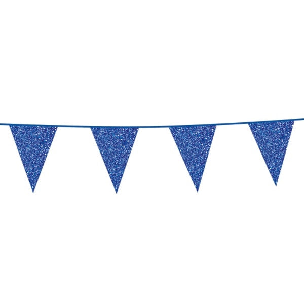 Vlaggenlijn Blauw Glitter 6 meter (kleine vlaggen)