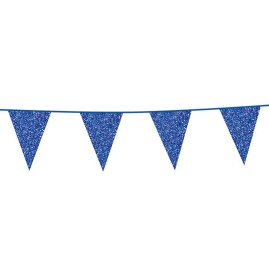 Vlaggenlijn Blauw Glitter 6 meter (kleine vlaggen)
