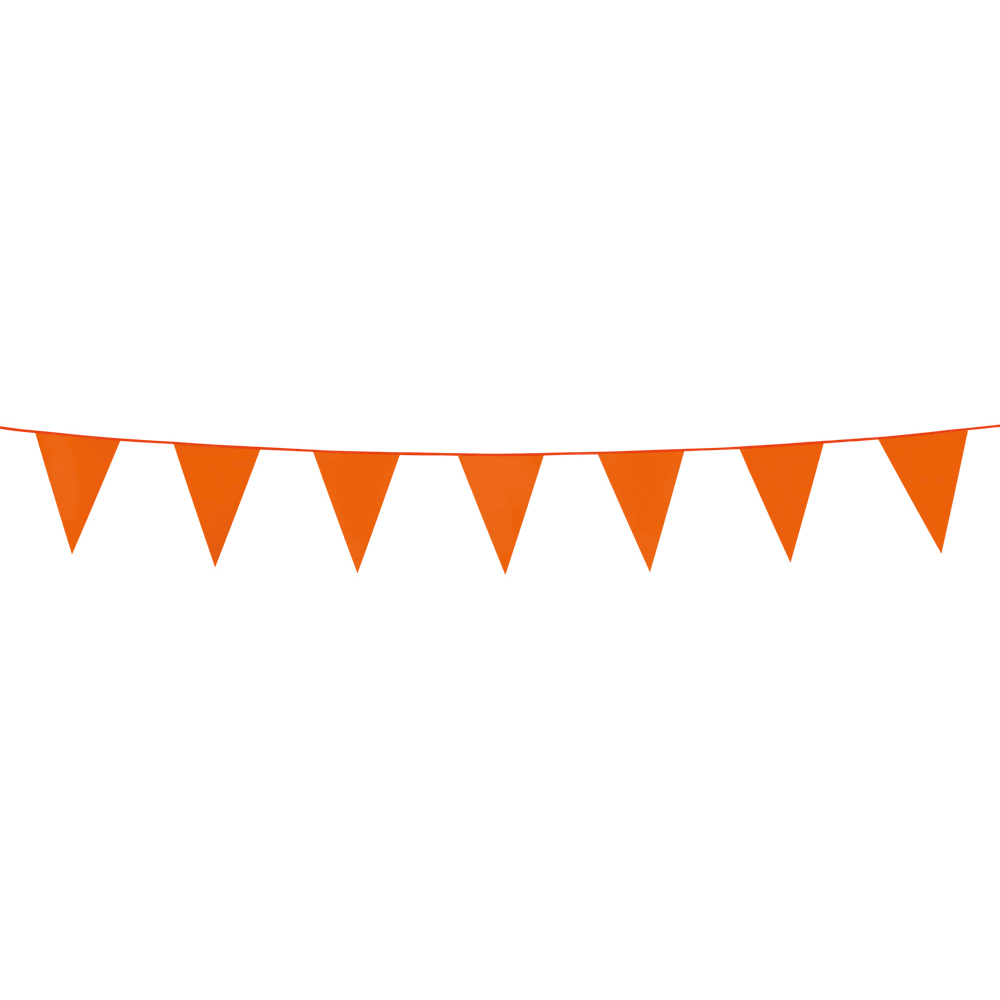 Oranje vlaggenlijn van 3 meter met driehoekige vlaggetjes van 10 x 15 cm