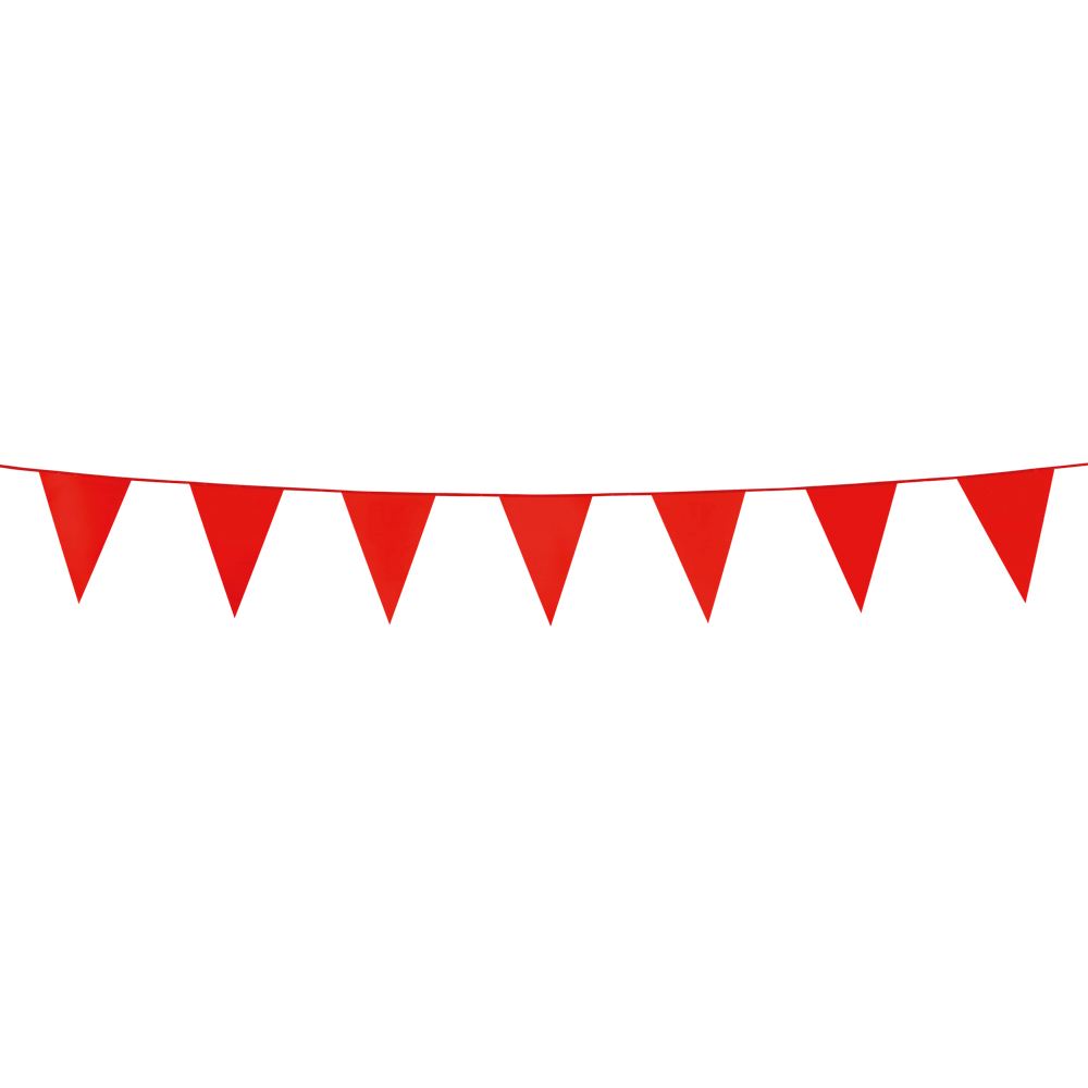 Rood vlaggenlijn van 3 meter met driehoekige vlaggetjes van 10 x 15 cm