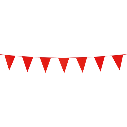 Rood vlaggenlijn van 3 meter met driehoekige vlaggetjes van 10 x 15 cm