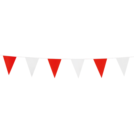 Rood Wit vlaggenlijn van 3 meter met driehoekige vlaggetjes van 10 x 15 cm