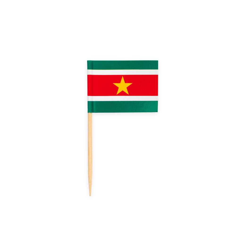 Cocktailprikkers met de vlag van Suriname, 50 stuks